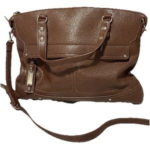 Nine West Brown Leather Shoulder Bag with Gold Hardware